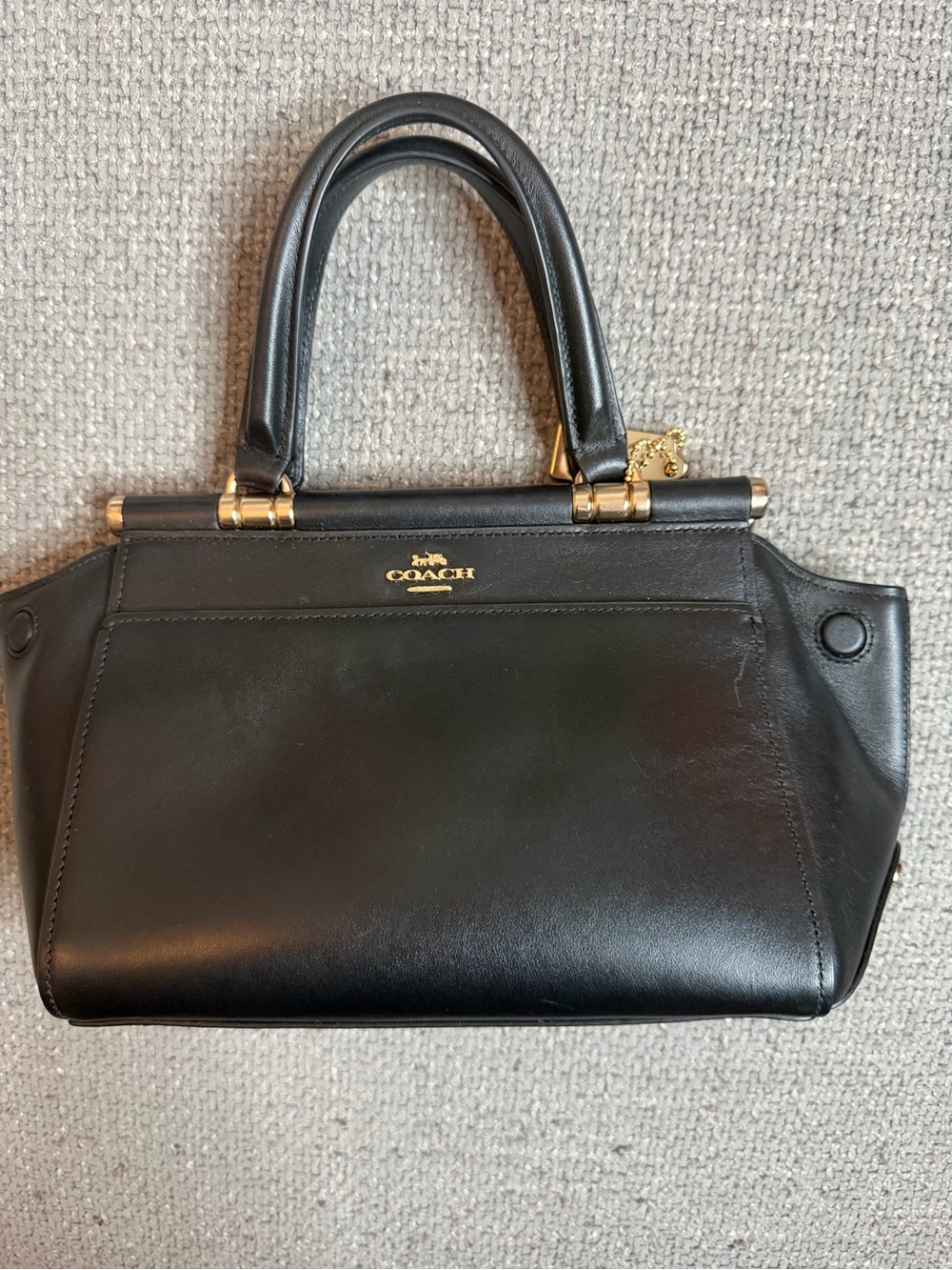 Coach Black Leather Structured Satchel Top Handle Bag Gold Hardware